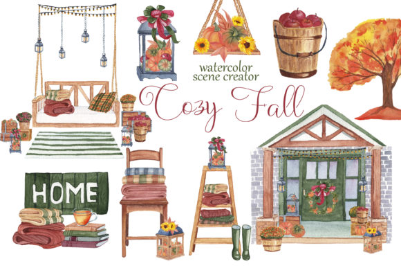 Download Cozy Fall. Watercolor Scene Creator - Premium Resources