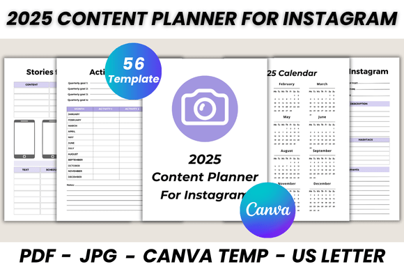 Download 2025 Content Planner for Instagram Canva Template - Insta Collection
