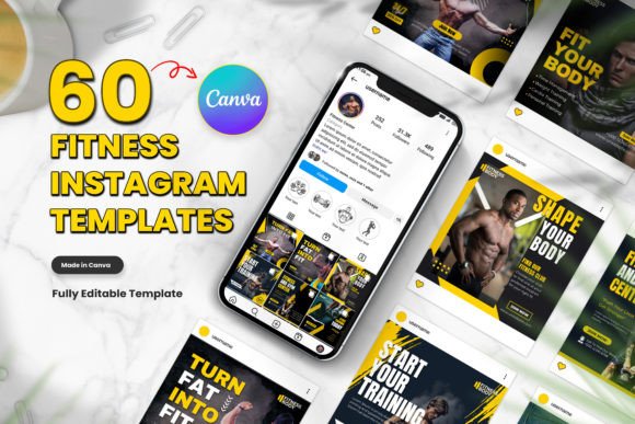Download 60 Fitness Instagram Canva Templates - Insta Collection