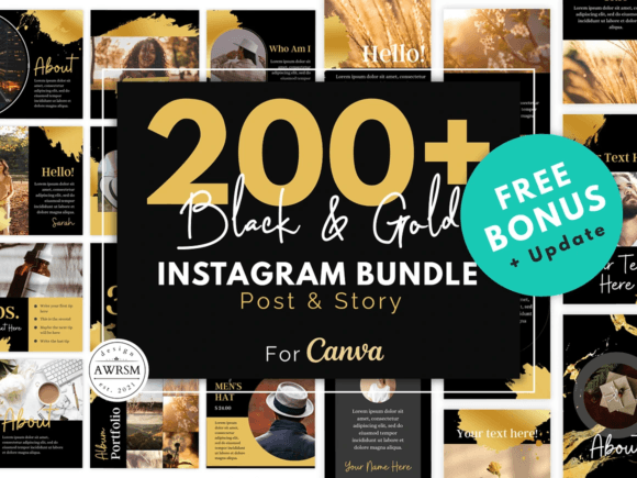 Download 200 Black Gold Instagram Template Bundle - Insta Collection