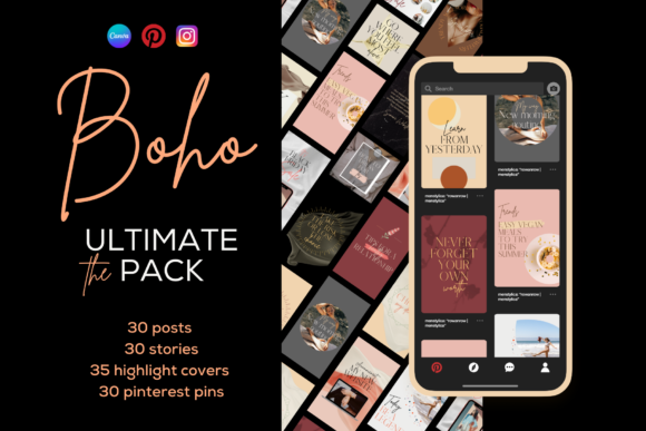 Download Boho Insta &amp; Pins CANVA Bundle - Insta Collection